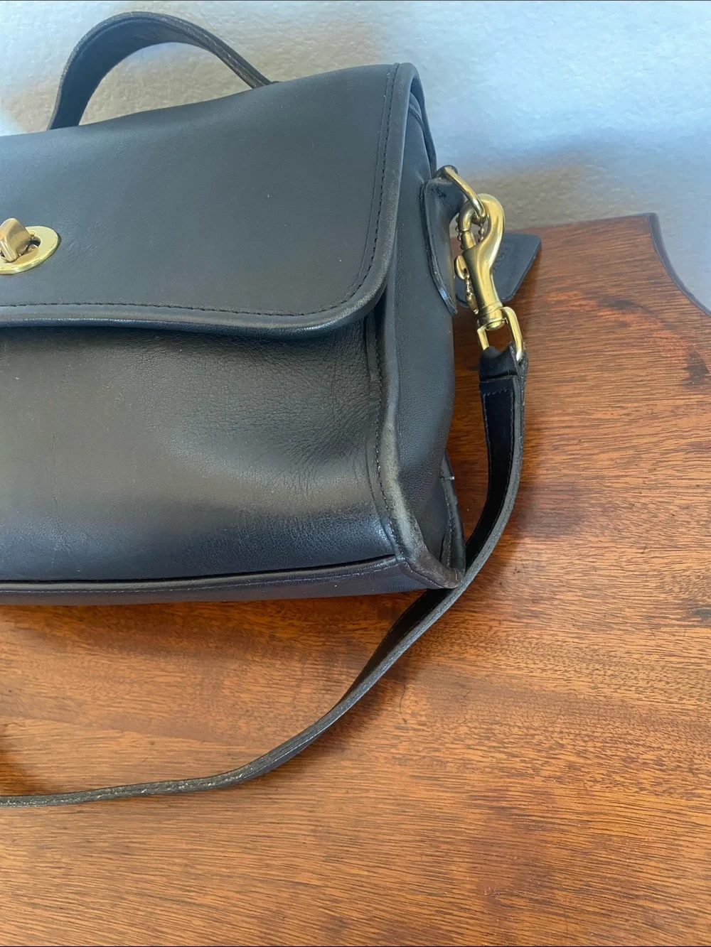 Coach Classic Black Leather Top-Handle Crossbody Bag